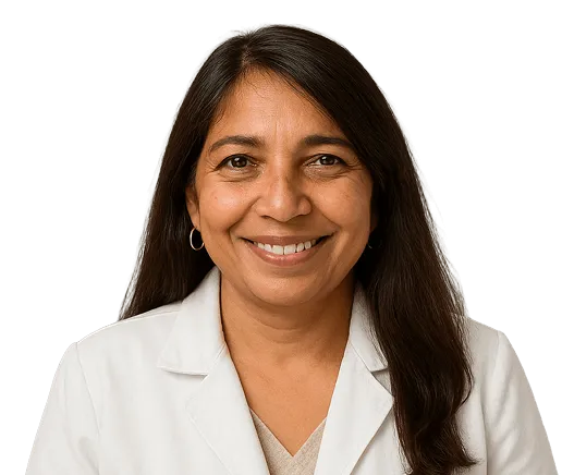 Dr. Krishna Kumar, MD, a medical professional, is depicted in a professional setting, wearing a white coat and stethoscope.