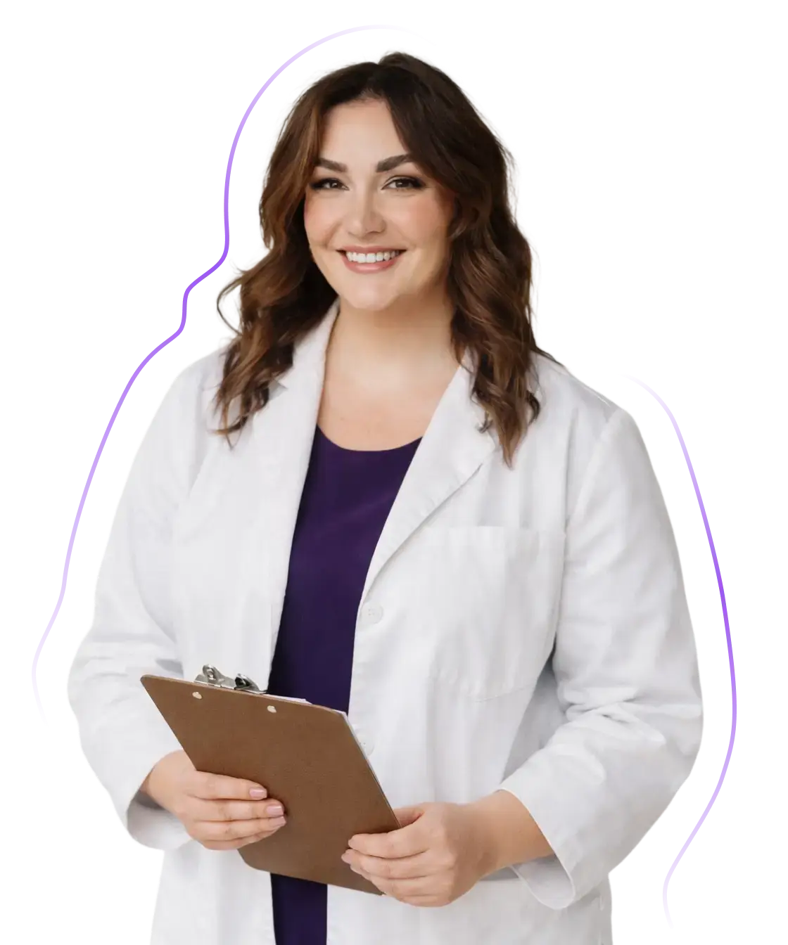Smiling clinician in white coat
